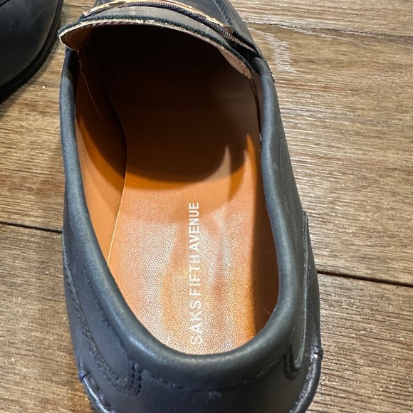 Saks‎ Fifth Avenue Firenze Leather Loafers Dress Shoes Gold Accent Navy 13M - Picture 9 of 11